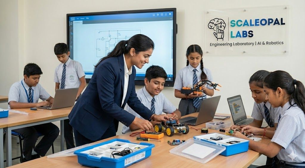 Engineer mentor guiding student during a live lab session
